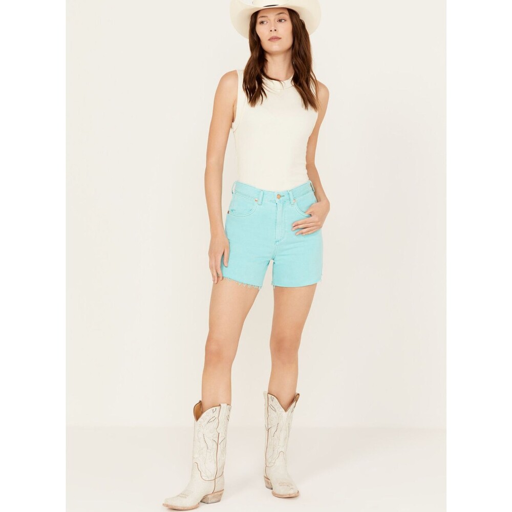 Wrangler Womens Donna Cutoff Denim Shorts 27 High Rise Aqua Blue Western New